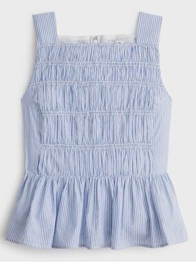 J. Crew Factory Light Blue & White Striped Smocked Peplum Tank